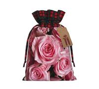 Hgvcse Bolsas de Navidad con cordón de rosas frescas rosadas, reutilizables, 3D, bolsa de regalo, saco de calcetines, recuerdos de fiesta