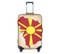 Hgvcse Funda de equipaje Map03 con la bandera de Macedonia del Norte, protector de maleta de 18 a 32 pulgadas, accesorio esencial para vacaciones, color blanco, grande, Blanco, Large