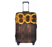 Hgvcse Funda protectora de maleta de viaje con diseño de girasol sobre tablones de madera, de 18 a 32 pulgadas, accesorio esencial para las vacaciones, color blanco, grande, Blanco, Large