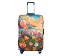 Hgvcse Funda protectora para equipaje de jardín con diseño de tulipanes de viaje de 18 a 32 pulgadas, accesorio esencial para vacaciones, color blanco, XL, Blanco, X-Large
