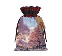 Hgvcse Snow Falling In The Park - Bolsas de Navidad con cordón, reutilizables, 3D, para envolver regalos, medias y recuerdos de fiesta