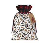 Hgvcse Trotting Retrievers - Bolsas con cordón de Navidad con revestimiento plano y diseño de pata de Navidad, festivas, reutilizables, 3D, bolsa de regalo, saco de calcetines, recuerdo de fiesta