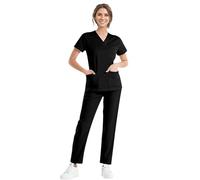 HGWOPGASD Conjunto de uniformes médicos para mujer y hombre, cuello en V, parte superior + cordón, juego de pantalones casaca para enfermeras, hospitales, ropa de trabajo