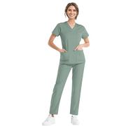 HGWOPGASD Conjunto de uniformes médicos para mujer y hombre, cuello en V, parte superior + cordón, juego de pantalones casaca para enfermeras, hospitales, ropa de trabajo