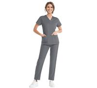 HGWOPGASD Conjunto de uniformes médicos para mujer y hombre, cuello en V, parte superior + cordón, juego de pantalones casaca para enfermeras, hospitales, ropa de trabajo