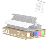HGYZE Perchas para armario de niños, 50 unidades, perchas grises de 28-25,6 cm, perchas de plástico ajustables para abrigos de bebé con gancho de oso, perchas antideslizantes para ropa de niños