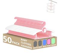 HGYZE Perchas para armario de niños, 50 unidades, perchas rosas de 28-25,6 cm, perchas de plástico ajustables para abrigos de bebé con gancho de oso, perchas antideslizantes para ropa de niños, recién