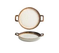 Hhaoran-9868 Fuente de cerámica para hornear Bandeja de cerámica doble oreja for horno, estilo occidental, apta for microondas, utensilios for hornear, 25,5 x 21 4 cm Molde para hornear(Blanco)