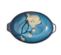 Hhaoran-9868 Fuente de cerámica para hornear Bandeja for hornear de cerámica nórdica doble oreja 5, cm profundidad for uso doméstico, plato grande ovalado for cocina Molde para hornear