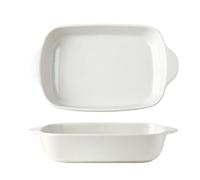 Hhaoran-9868 Fuente de cerámica para hornear Bandeja rectangular de cerámica con doble asa for horno, uso doméstico, microondas, carne, arroz al Molde para hornear(Blanco,Medio)