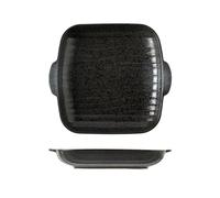 Hhaoran-9868 Fuente de cerámica para hornear Horno microondas, utensilios for hornear, tazón ancho for fideos, bandeja de horno cerámica doble oreja for el hogar Molde para hornear(Negro)