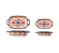 Hhaoran-9868 Fuente de cerámica para hornear Juego de vajilla rectangular colorida for el hogar 2 sartenes cerámica for hornear con doble asa y plato hondo Molde para hornear