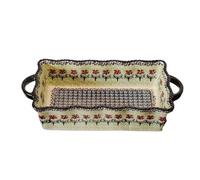 Hhaoran-9868 Fuente de cerámica para hornear Molde de cerámica for hornear con dos asas y bordes curvos, motivos florales regulares. Vajilla for Molde para hornear