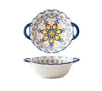 Hhaoran-9868 Fuente de cerámica para hornear Plato de ensalada doble oreja, cuenco especial for horno doméstico, vajilla cerámica, bandeja for hornear arroz horneado con queso Molde para hornear