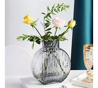 Hhaoran-9868 Jarrón de cristal gris con pliegues transparentes, arreglos florales, accesorios hidropónicos, jarrón de flores, decoración para el hogar, adecuado para comedor y sala de estar