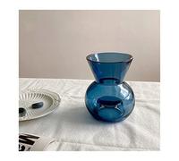 Hhaoran-9868 Jarrón para velas y jarrón, diseño de flores azul nórdico, jarrón de cristal, decoración del hogar, portavelas transparente para boda, adecuado para comedor y sala de estar, decoración