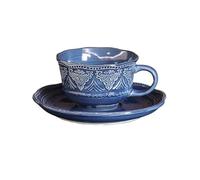 Hhaoran-9868 Juego de tazas de café con diseño vintage en relieve y platillo, exquisita taza pintada a mano, taza de té y platillo comercial