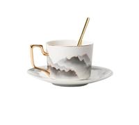 Hhaoran-9868 Juego de tazas de café de capuchino de alta calidad y platillo, taza de té europeo de la tarde, taza de café para el hogar con cuchara, taza de café