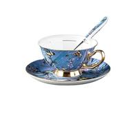 Hhaoran-9868 Juego de tazas de café de capuchino, taza de café de porcelana de hueso de alta calidad, exquisita taza de té de cerámica retro, portátil, juego de té británico de la tarde y platillos