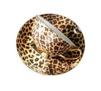 Hhaoran-9868 Juego de tazas de café de capuchino, taza de café personalizada de porcelana de hueso de leopardo, taza de café de lujo europeo y platillo, taza de café de cerámica para uso doméstico