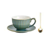 Hhaoran-9868 Juego de tazas de café de capuchino, taza de café vintage, taza de cerámica para el hogar, juego de tazas de té de la tarde con leche lavado a mano, taza de café (verde, grande)