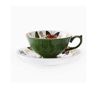 Hhaoran-9868 Juego de tazas de café de capuchino, taza de café vintage, taza de té de la tarde, porcelana de hueso, mariposa, juego de té pintado en oro, taza de té negro de cerámica y taza de café