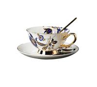 Hhaoran-9868 Juego de tazas de café para capuchino, juego europeo de taza y platillo de cerámica para el hogar, tazas y platillos de té inglés de alta calidad con cuchara, tazas de té negro, taza de