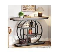 Hhaoran-9868 Mesa auxiliar, mesa consola, mesa de entrada con base circular, mesas con estantes de almacenamiento para salón mesa consola (Gris)