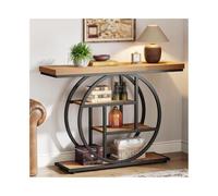 Hhaoran-9868 Mesa auxiliar, mesa consola, mesa de entrada con base circular, mesas con estantes de almacenamiento para salón mesa consola (Light Brown)