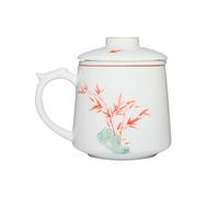 Hhaoran-9868 Taza de cerámica blanca pintada a mano de gran capacidad de 375 ml, taza de té con tapa y pantalla de filtro, taza de café
