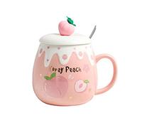 Hhaoran-9868 Tazas de cerámica con forma de melocotón rosa de 17 onzas (500 ml) para el hogar, taza de leche para desayuno, juego de té de la tarde, taza de café para hombres y mujeres, taza de café