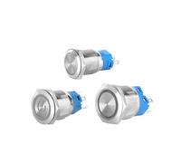 HHB18I Interruptor de botón de Metal de 16mm botón de Encendido luz LED Impermeable Plano Circular autobloqueo botón de Reinicio automático 3v 12v 24v 110v 220v(White-FP,Momentary Reset,3-6V)