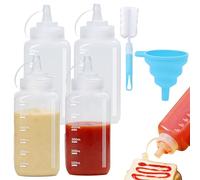 HhBdy 4 Piezas Botella de Salsa, Biberon Cocina 600 ml Squeeze Bottle Incluye Cepillo de Limpieza y Embudo, Aceitera Plastico Reutilizable para Salsa de Tomate Mostaza Mayonesa Aceite de Oliva