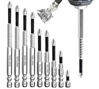 HhBdy 9 Piezas Puntas Atornillador Imantadas, Puntas de Destornillador Cabeza Phillips Punta Antideslizante Varios Modelos Puntos Magnéticos para Perforación y Posicionamiento de Tornillos