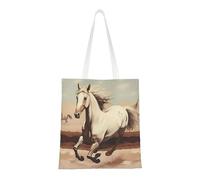 hhbiuuo Bolsa de lona con estampado de caballo blanco rampante para mujer, bolsas de playa reutilizables para comestibles, bonita bolsa de compras, para el trabajo, viajes, gimnasio
