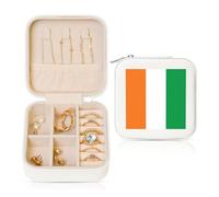 hhbiuuo Joyero con estampado de bandera de Costa de Marfil para mujer, cajas de almacenamiento de cuero de viaje, organizador portátil para aretes, collares, color blanco