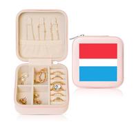 hhbiuuo Joyero con estampado de bandera de Luxemburgo para mujer, cajas de almacenamiento de cuero de viaje, organizador portátil para aretes, collares, color rosa