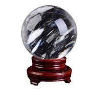 HHCTEBEC Bola De Cristal Blanco Fundido Natural Esfera De DivinacióN, Escultura DecoracióN del Hogar, Bolas Fengshui con Soporte De Madera,19cm/7.5in