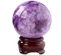 HHCTEBEC Bola de Cristal de Amatista curativa, Esfera de Cristales, Bolas de Cristales Naturales con Soporte de Madera, meditación, decoración del hogar, Oficina, curación, fabricación,55MM