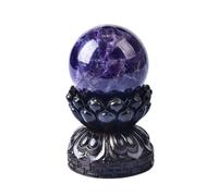 HHCTEBEC Bola De Cristal De Amatista Natural, Cristales Curativos, EspéCimen De Piedra Preciosa con Soporte De Madera para SanacióN Reiki, MeditacióN, Feng Shui Y DecoracióN del Hogar,5cm/1.9in