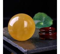 HHCTEBEC Bola De Cristal De Cuarzo Citrino Natural Bola De Cristal Curativo Feng Shui, Bola De MeditacióN con Soporte De Madera para DecoracióN De Oficina, Sala De Estar O Dormitorio,5cm/1.9in
