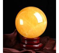 HHCTEBEC Bola De Cristal De Cuarzo Citrino Natural Bola De Cristal Curativo Feng Shui, Bola De MeditacióN Bola De Piedra con Soporte De Madera,5cm