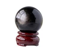 HHCTEBEC Bola De Cristal De Obsidiana Plateada De Cristal Natural con Soporte De Madera para Oficina En Casa, Bola De Cristal De Matriz De Siete Estrellas, Bola De Feng Shui,75mm