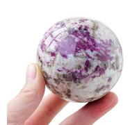 HHCTEBEC Bola De Cristal De Turmalina De Flor De Ciruelo Natural Piedra Rugosa Pulida Redonda Roja para DecoracióN del Hogar Adornos De Cristal,75~80mm