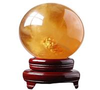 HHCTEBEC Bola De Esfera De Cristal Citrino Cristal De Feng Shui, Bola De Cristal Transparente Natural, Cristal De Cuarzo Citrino Soporte De Madera Bola De Cristal Curativo Feng Shui,150mm
