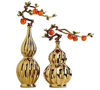 HHCTEBEC Calabaza de cerámica Feng Shui para Riqueza y Salud, decoración Tradicional China Wu Lou de Buena Suerte, Amuleto de bendición para la Oficina en el hogar para los Amantes Amigos,Oro,SET2