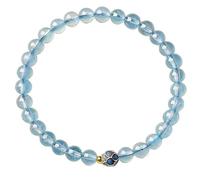 HHCTEBEC Pulsera de Aguamarina de Loto esmaltada, Pulseras de Piedra Natural Azul Claro con Dije de Flor de Metal, joyería Espiritual elástica para Mujeres para la armonía de la Paz joyería,10MM