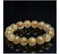 HHCTEBEC Pulsera de Citrino con Piedras Preciosas de Chakra, Pulsera de Cuentas curativas Naturales, Cuentas de Cristal Ajustables, Cuarzo rutilado Dorado, Cuentas de Piedra Lisas Redondas,8a,9MM