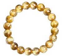 HHCTEBEC Pulsera de Cuarzo rutilado de Oro Citrino Natural para Mujeres y Hombres, Cuentas curativas de Cristal Genuino, joyería de Piedra elástica Ajustable para abundancia y energía,15MM