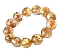 HHCTEBEC Pulsera de Cuarzo rutilado de Oro y Citrino Natural para Mujeres y Hombres, Cuentas curativas de Cristal Genuino, joyería de Piedra elástica Ajustable para abundancia, Riqueza,8MM